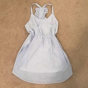 Blue and white searsucker dress with detail back